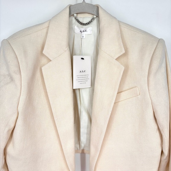 NWT ALC Andrews Cropped Open Blazer Sz 12 Cream Linen Tailored Chic *Flaw - Picture 6 of 16